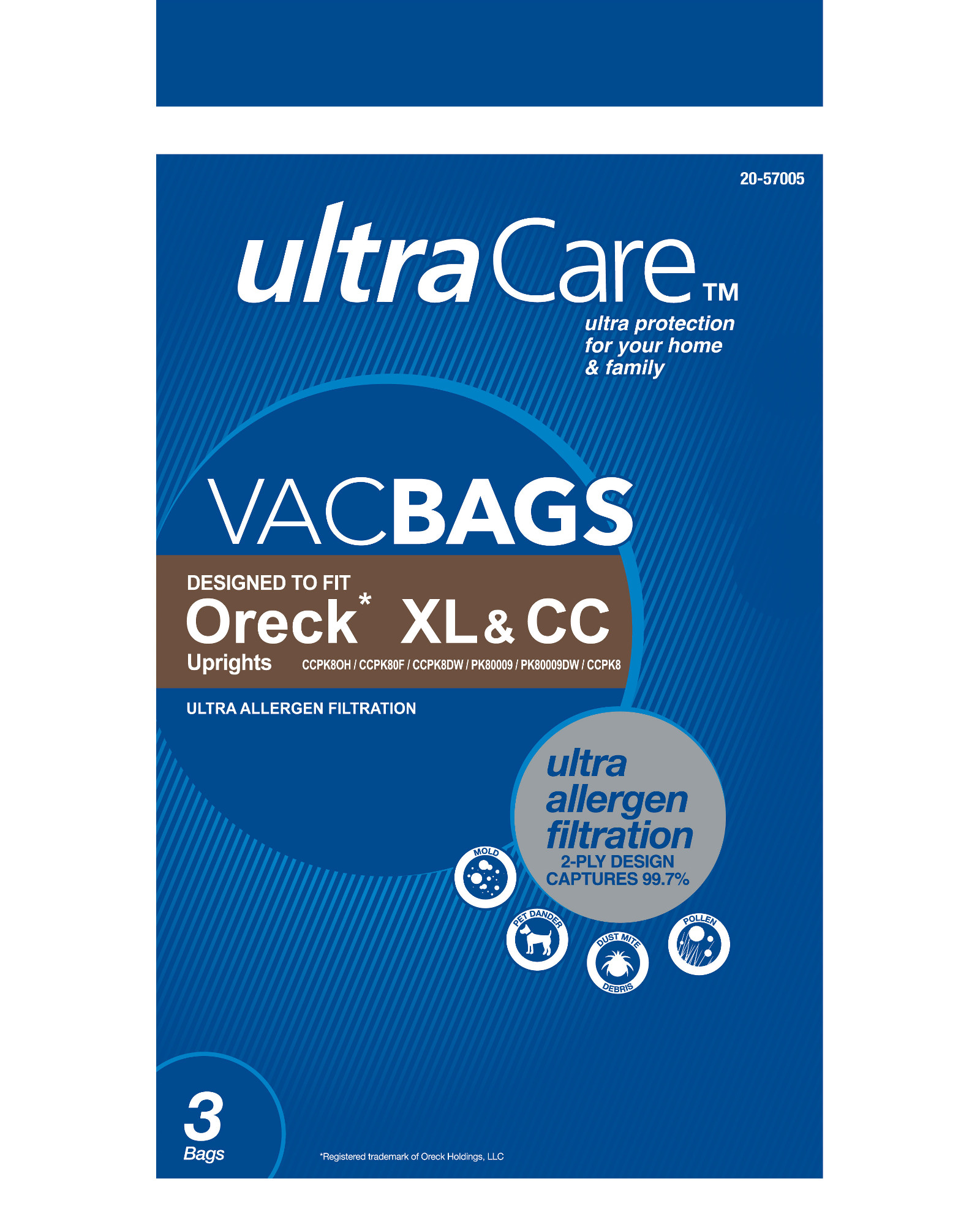 UltraCare UC48742 Vacuum Bags for Oreck&#8482; type XL & CC  Uprights  Ultra Allergen Bag - 3 pk