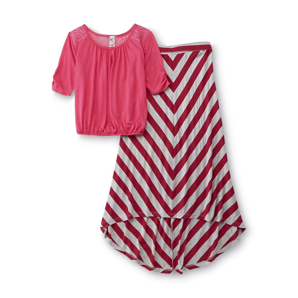 Knitworks Kids Girl's Elastic Waist Top & Maxi Skirt - Striped
