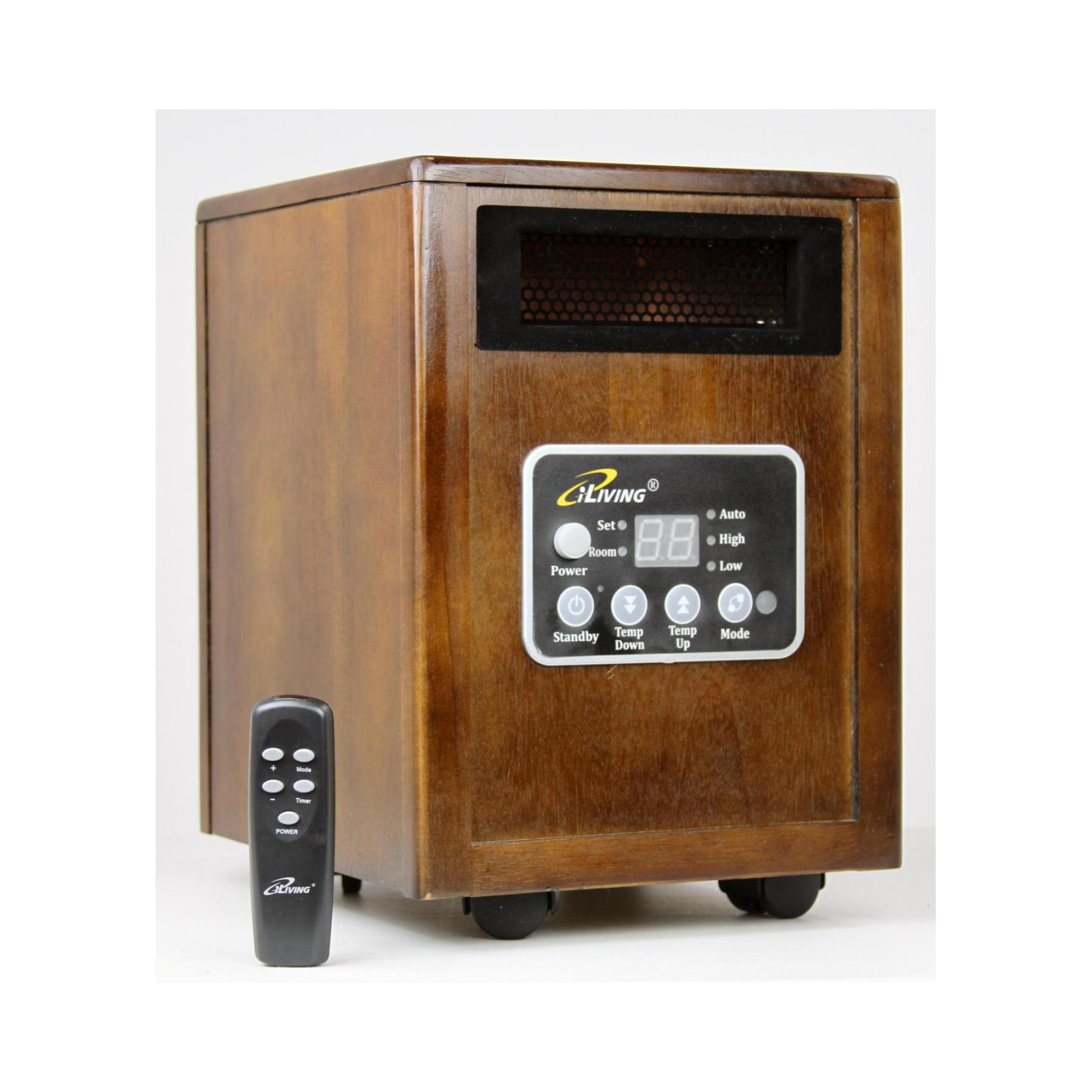 iLIVING ILG918 Infrared Portable Space Heater with Dual Heating System, 1500W, Remote Control, Dark Walnut Wooden Cabinet