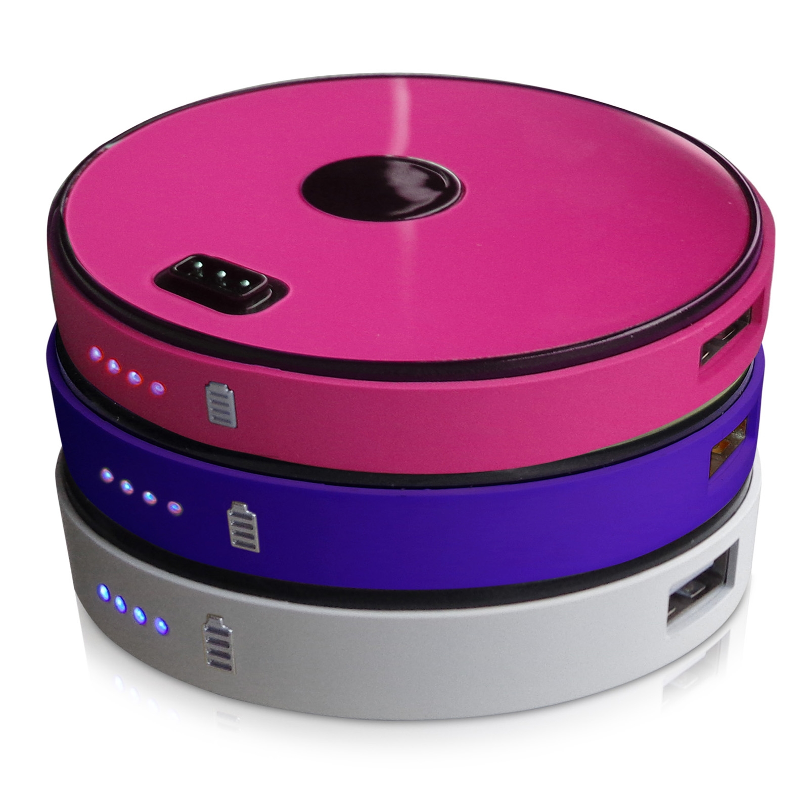 Sungale SPB0201-PPW 3 Disk Round Stackable 9000 mAh Power Bank-Pink/Purple/White, Multi Color Sungale SPB0201-PPW 3 Disk Round Stackable 9000 mAh Power Bank-Pink/Purple/White, Multi Color