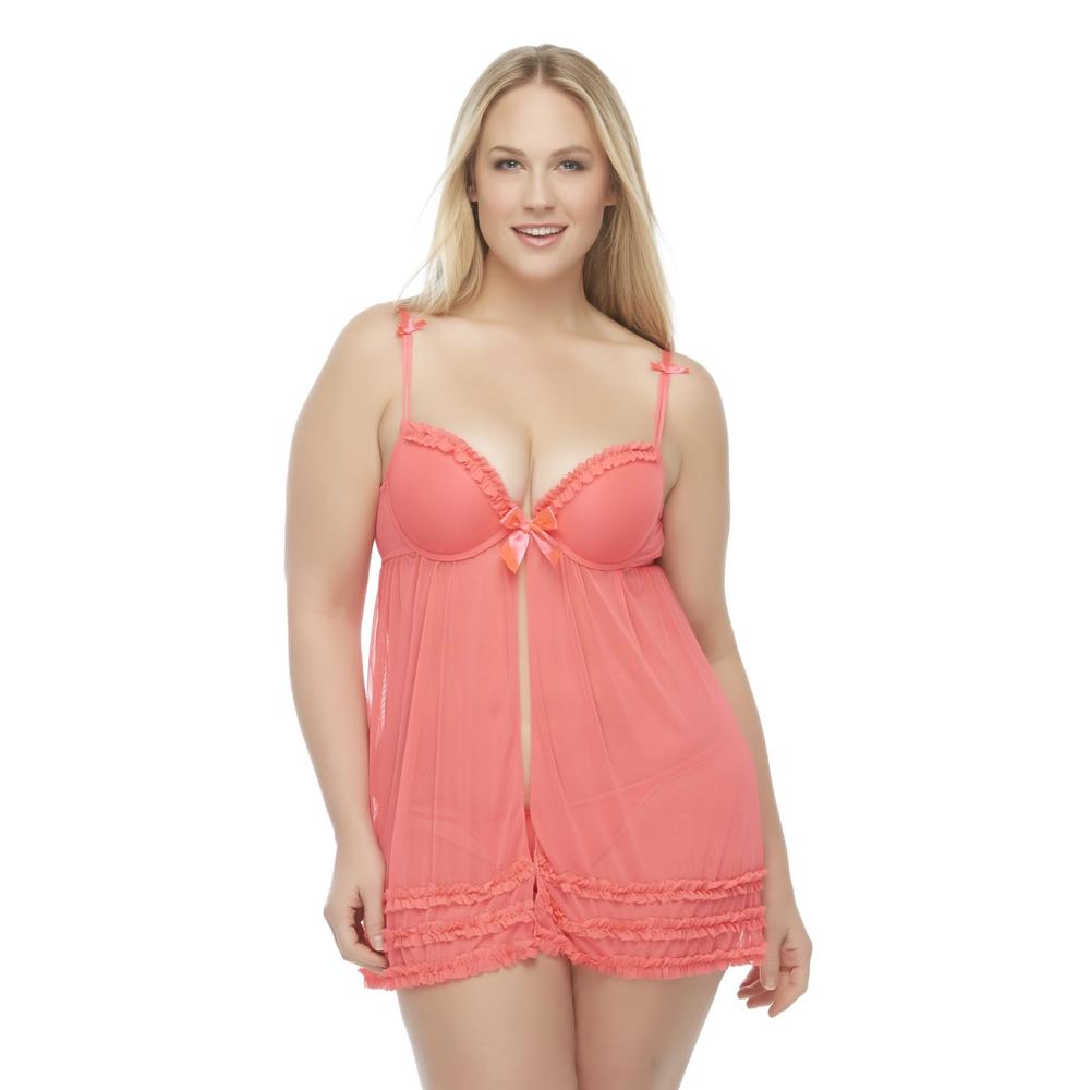 Passion Forever Women's Plus Push-Up Babydoll & Thong
