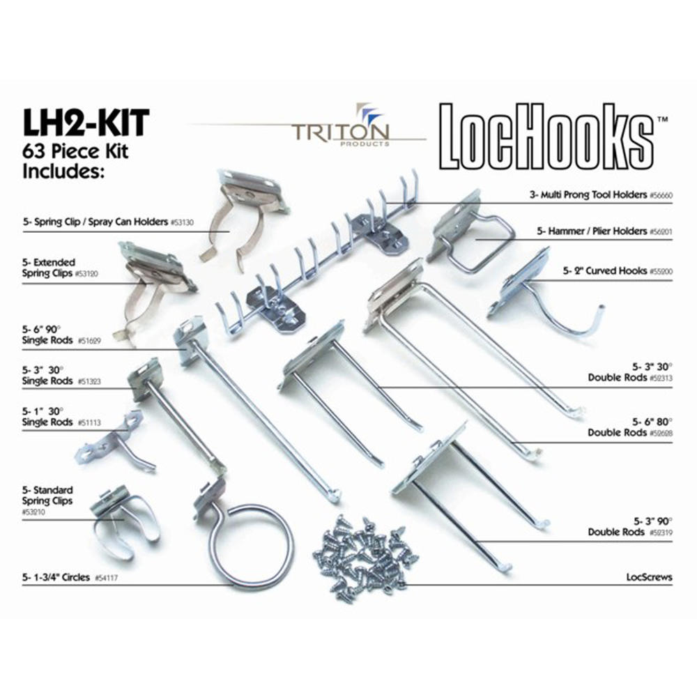 Triton Products 63 Pc Zinc Plated Steel Hook Assortment for LocBoard