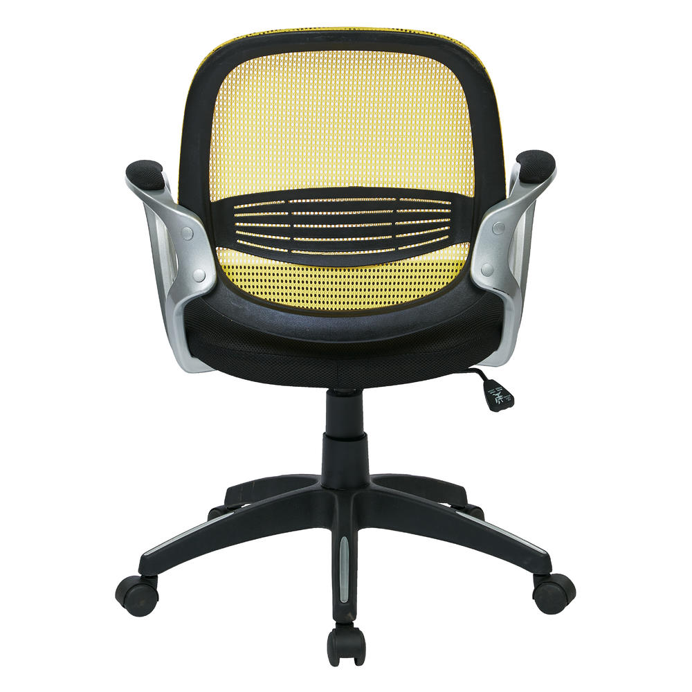 OSP Designs Bridgeport Office Chair - Black Seat with Mesh Back, Silver coated Arms & Silver Insert Base