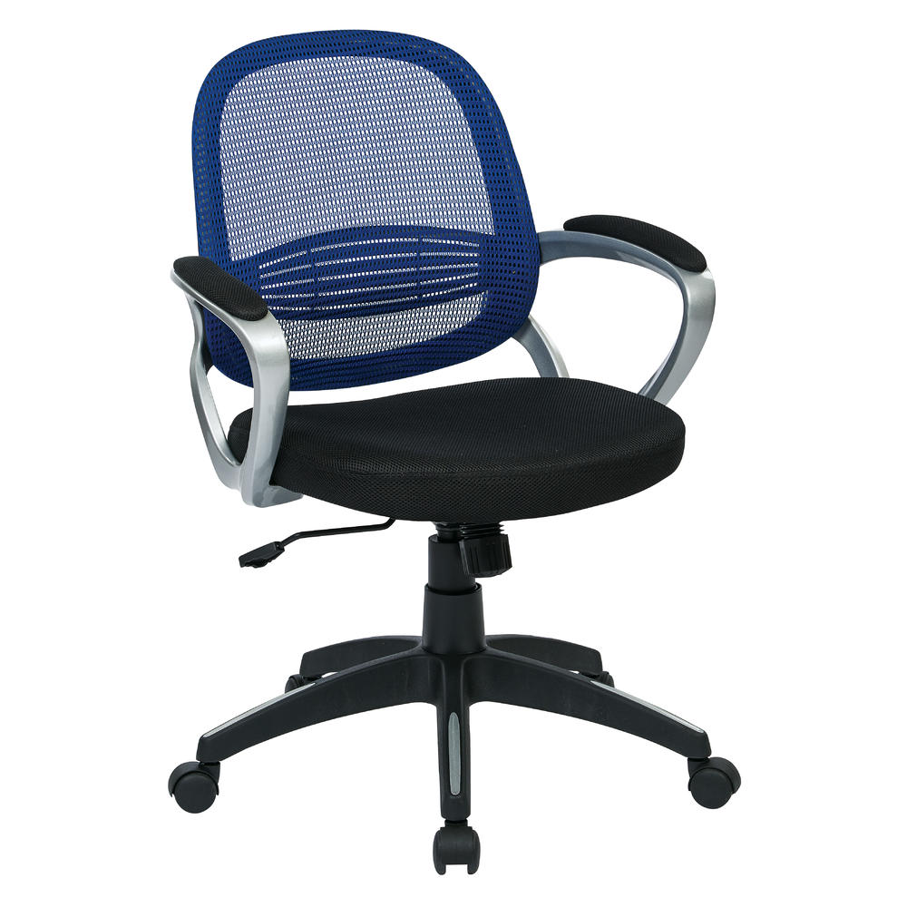 OSP Designs Bridgeport Office Chair - Black Seat with Mesh Back, Silver coated Arms & Silver Insert Base