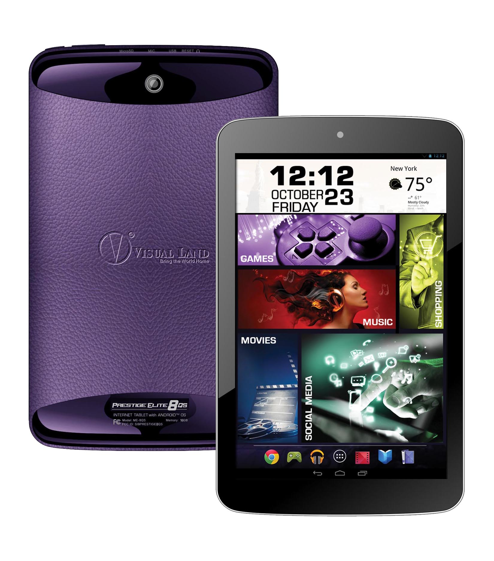 Visual Land Prestige Elite 8QS (Purple) 8 Slim Tablet, Quad Core, IPS