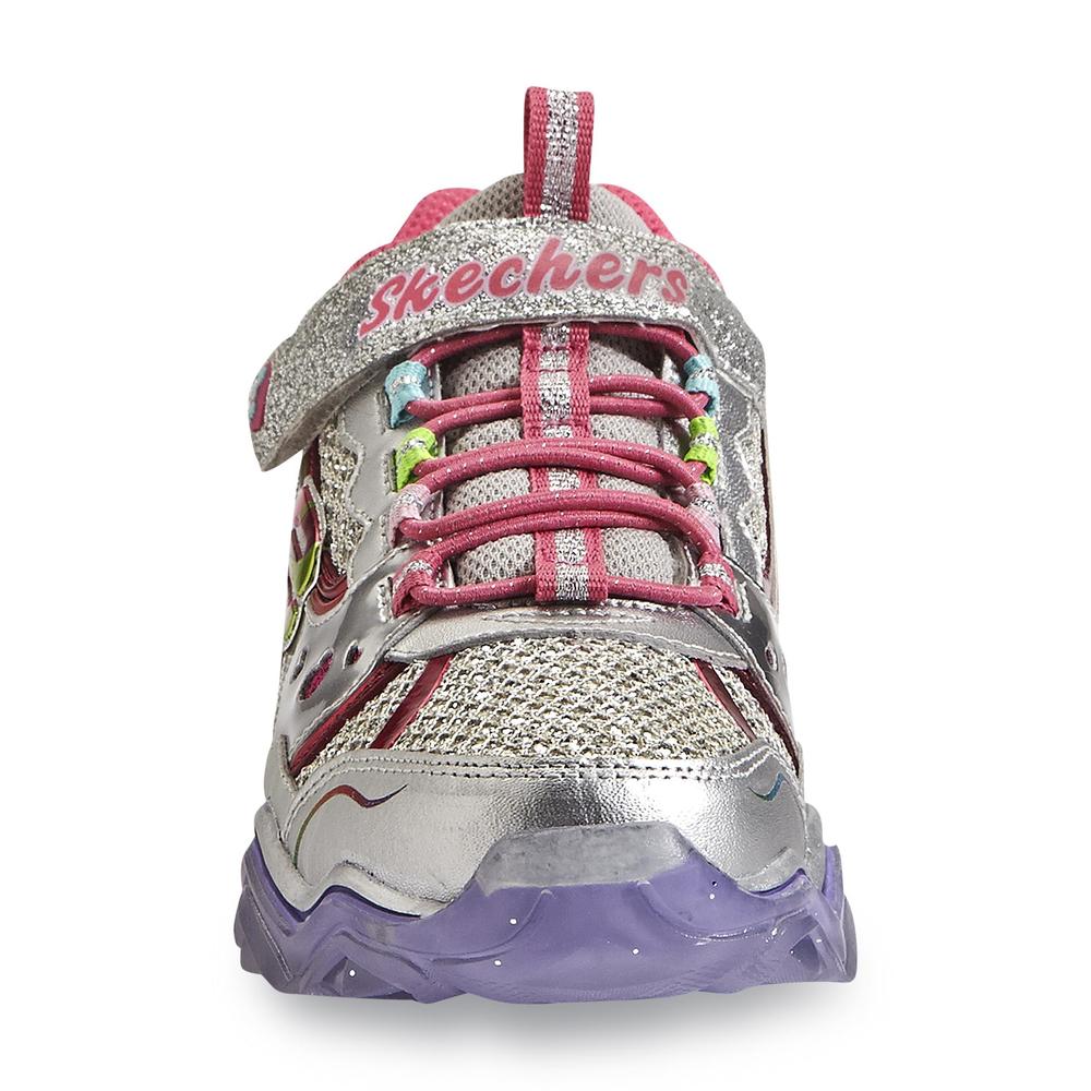 Skechers Girl's Kazam Silver/Pink/Purple Light-Up Sneaker