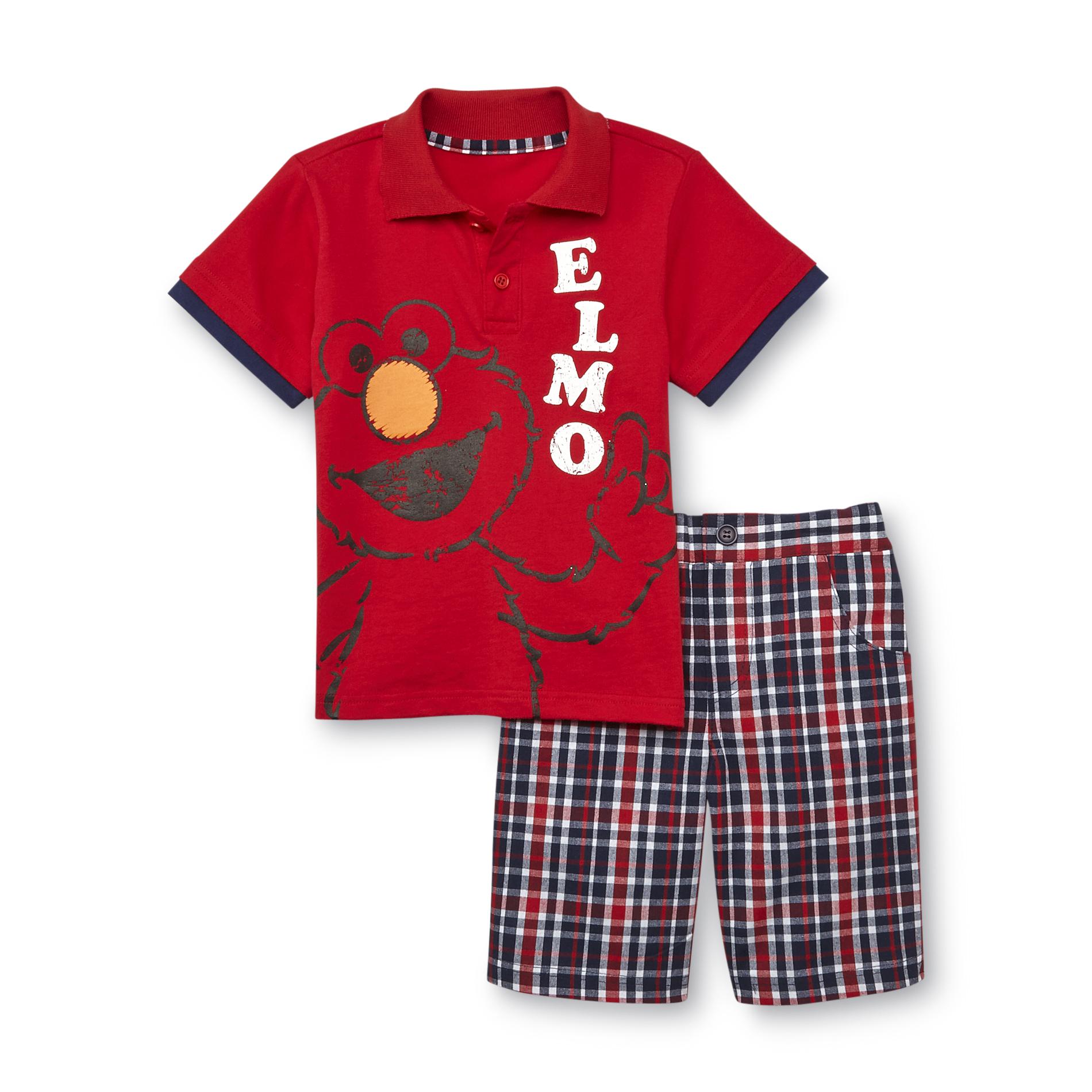 Sesame Street Elmo Infant & Toddler Boy's Polo Shirt & Shorts - Plaid