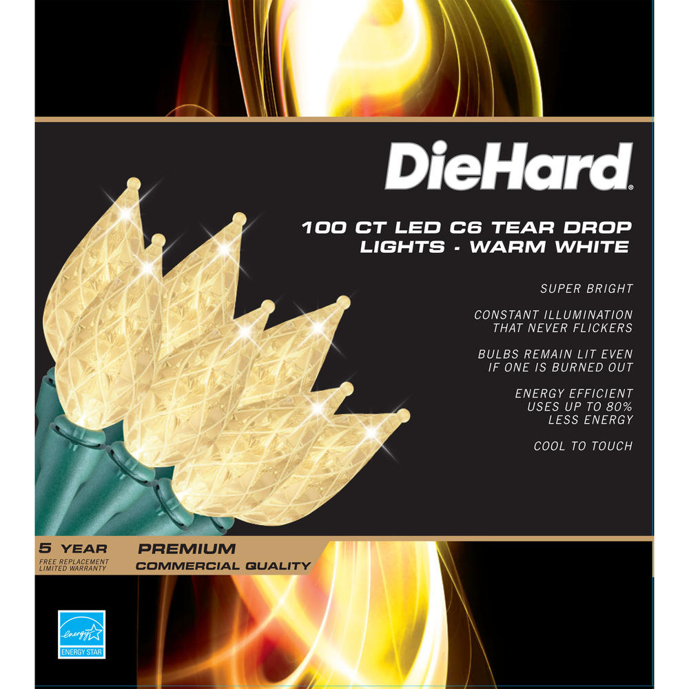 DieHard Christmas LED C6 Tear Drop Lights - Warm White, 100 ct