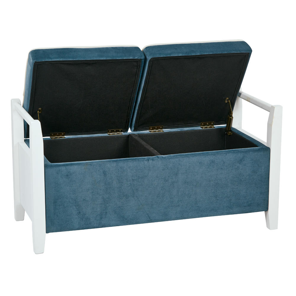 Avenue Six Stanley Storage Bench with White Frame and Velvet Fabric and Oyster Piping, Fully Assembled