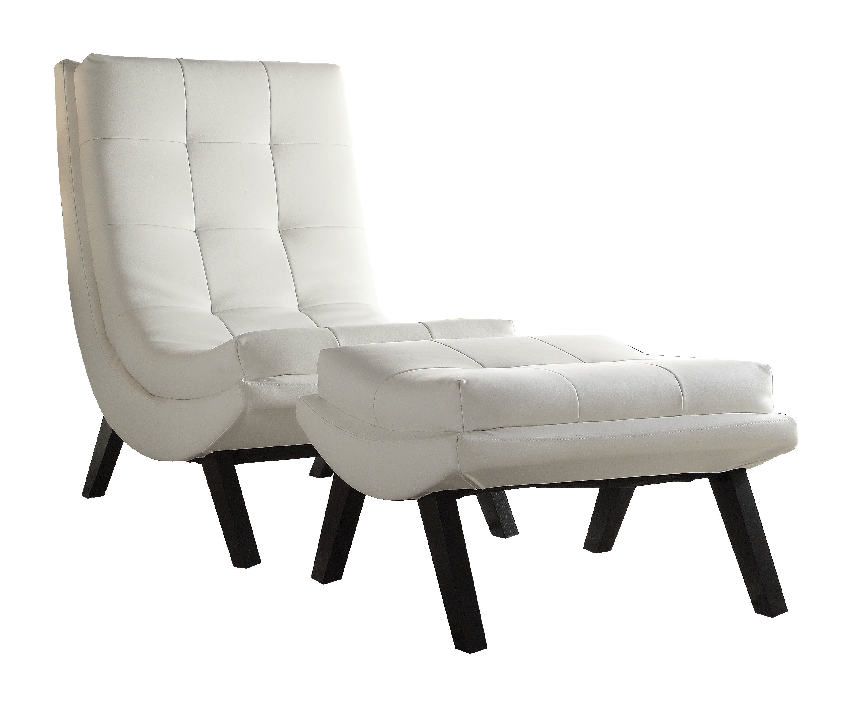 Avenue Six Tustin Lounge Chair and Ottoman Set With White Fuax leather fabric & Black Legs
