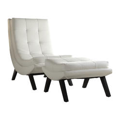 Avenue Six OSP Home Furnishings Tustin Faux Leather Lounge Chair and Ottoman Set with Solid Wood Legs, White