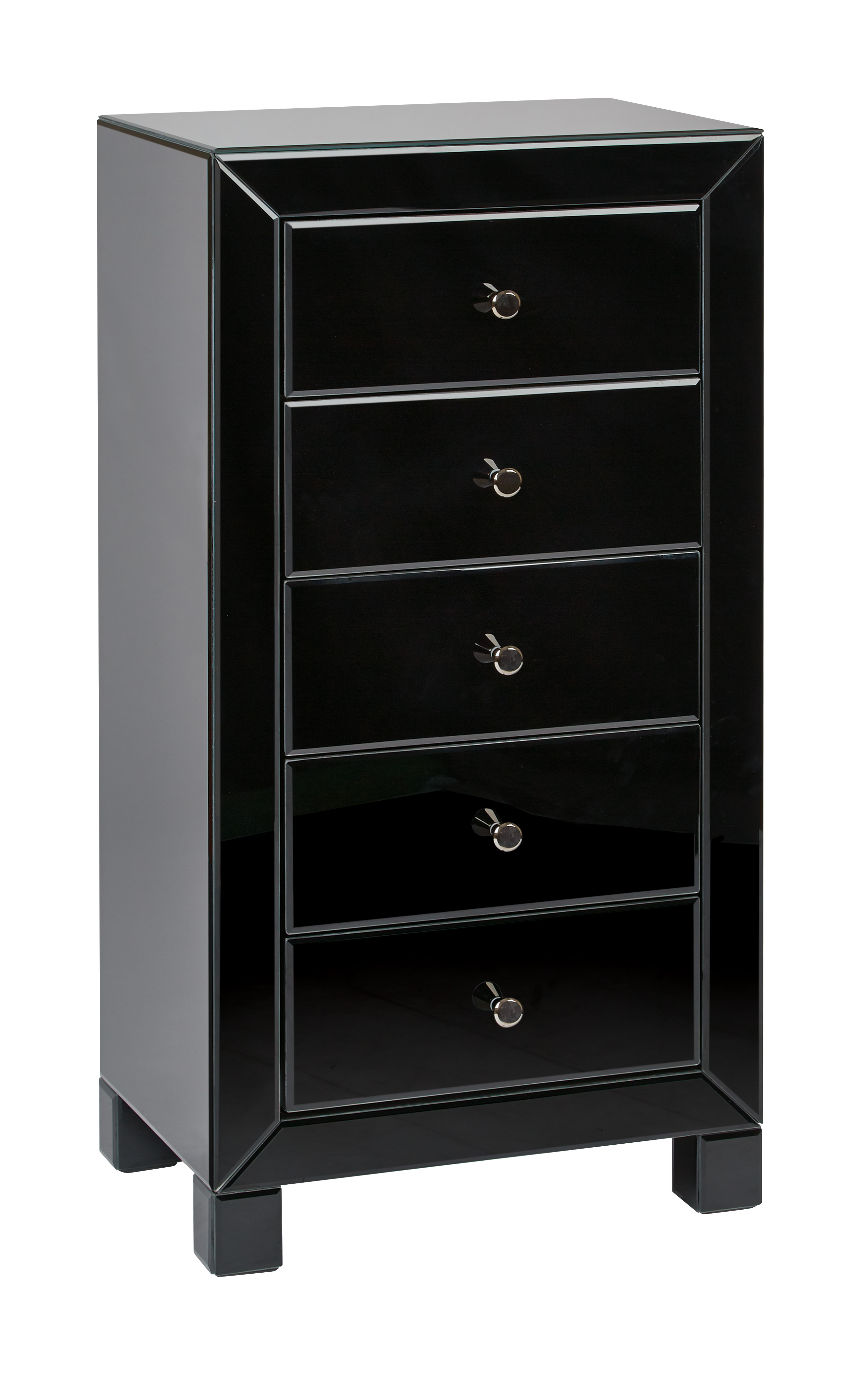 Avenue Six Reflections 5 Drawer Accent Table with Black or White Glass Finish - Assembled