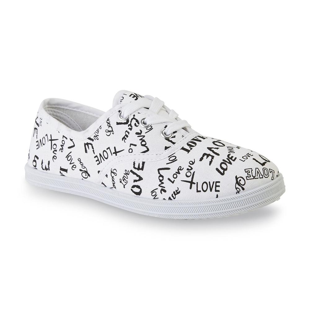 Charles Albert Shoes Girl's Casual Oxford Shoe - White/Love Print