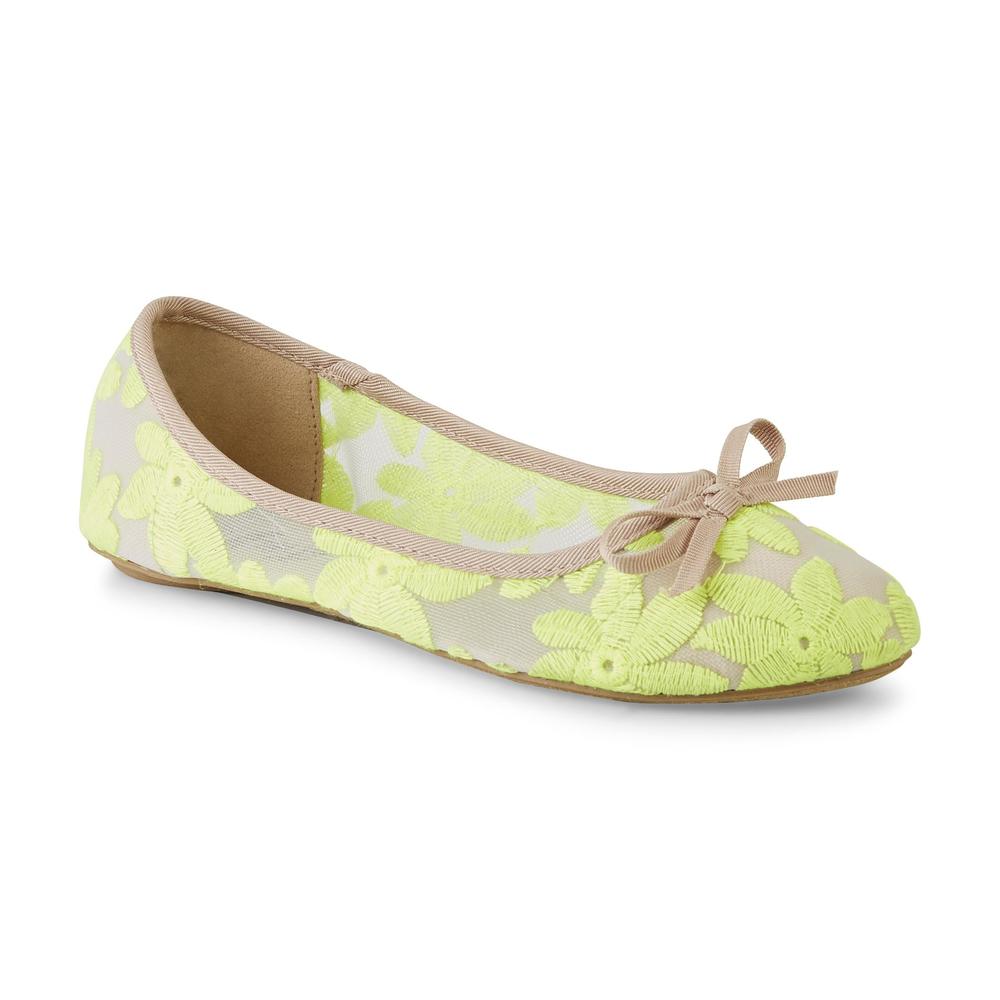 Charles Albert Shoes Girl's Neon Yellow/Floral Ballet Flat