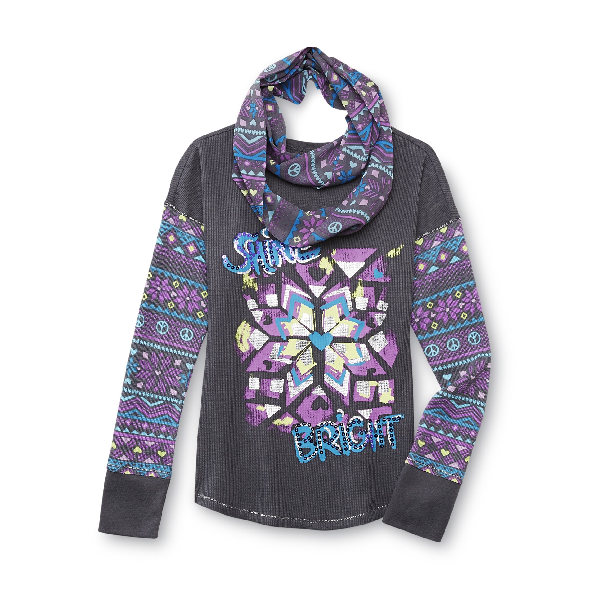Route 66 Girl's Embellished Shirt & Scarf - Stars