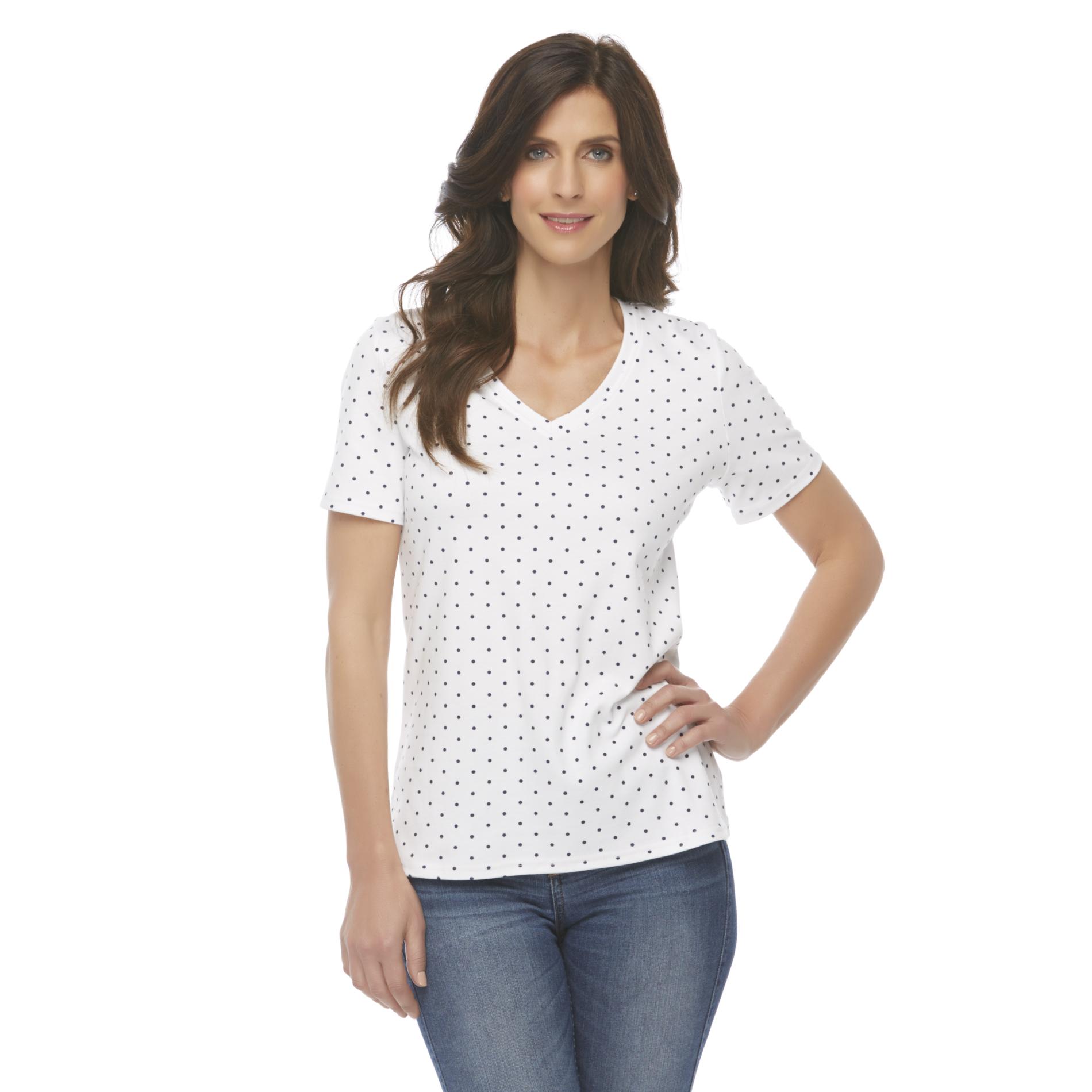Basic Editions Women's V-Neck T-Shirt - Dots