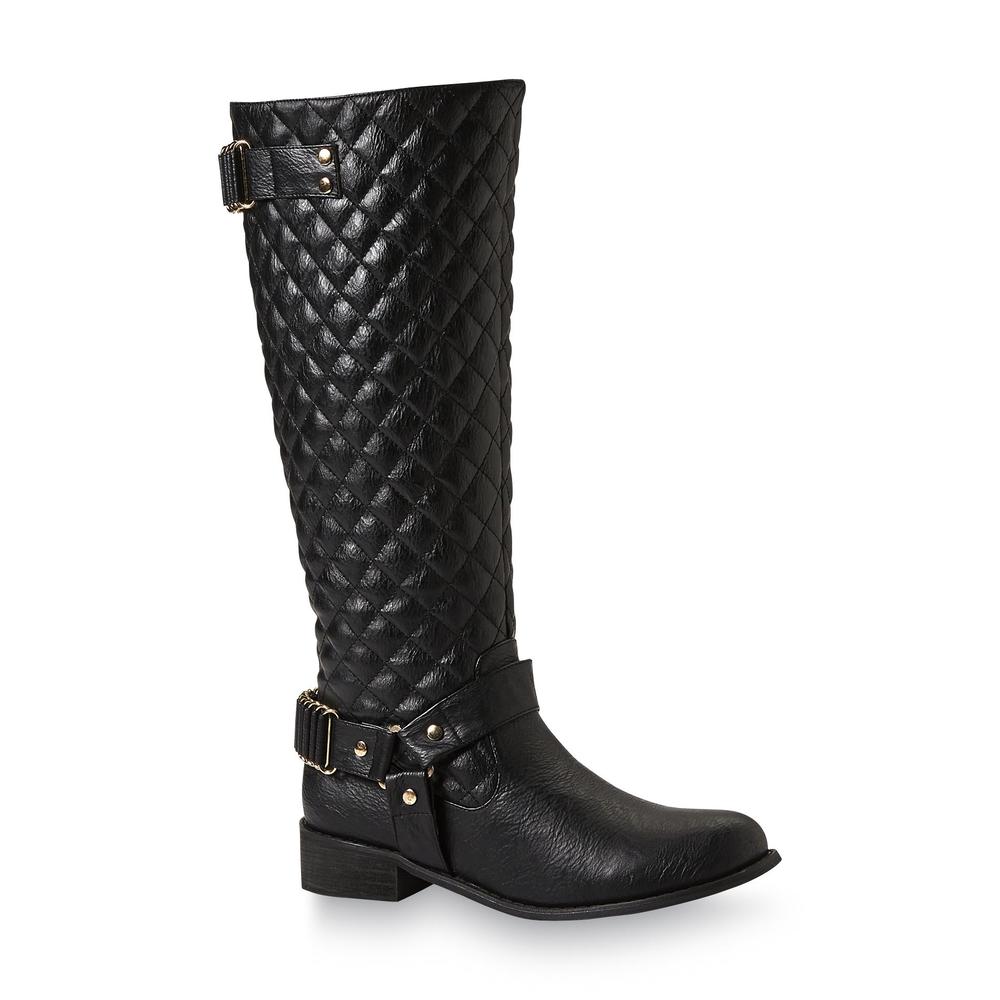 Yoki Women's Harley Black Quilted Tall Boot