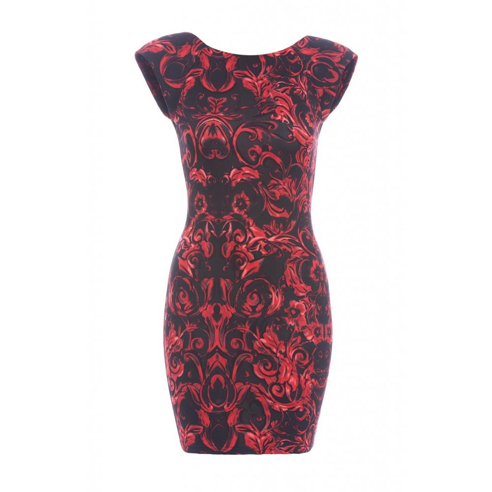 AX Paris Sholuder Pad Printed Red Bodycon - Online Exclusive