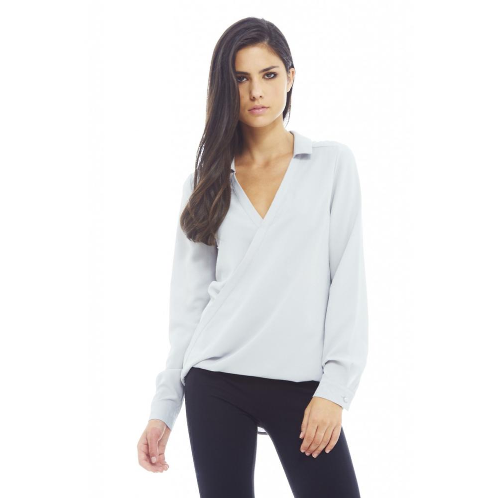 AX Paris Women's Wrap Front Sleeve Top In Grey - Online Exclusive