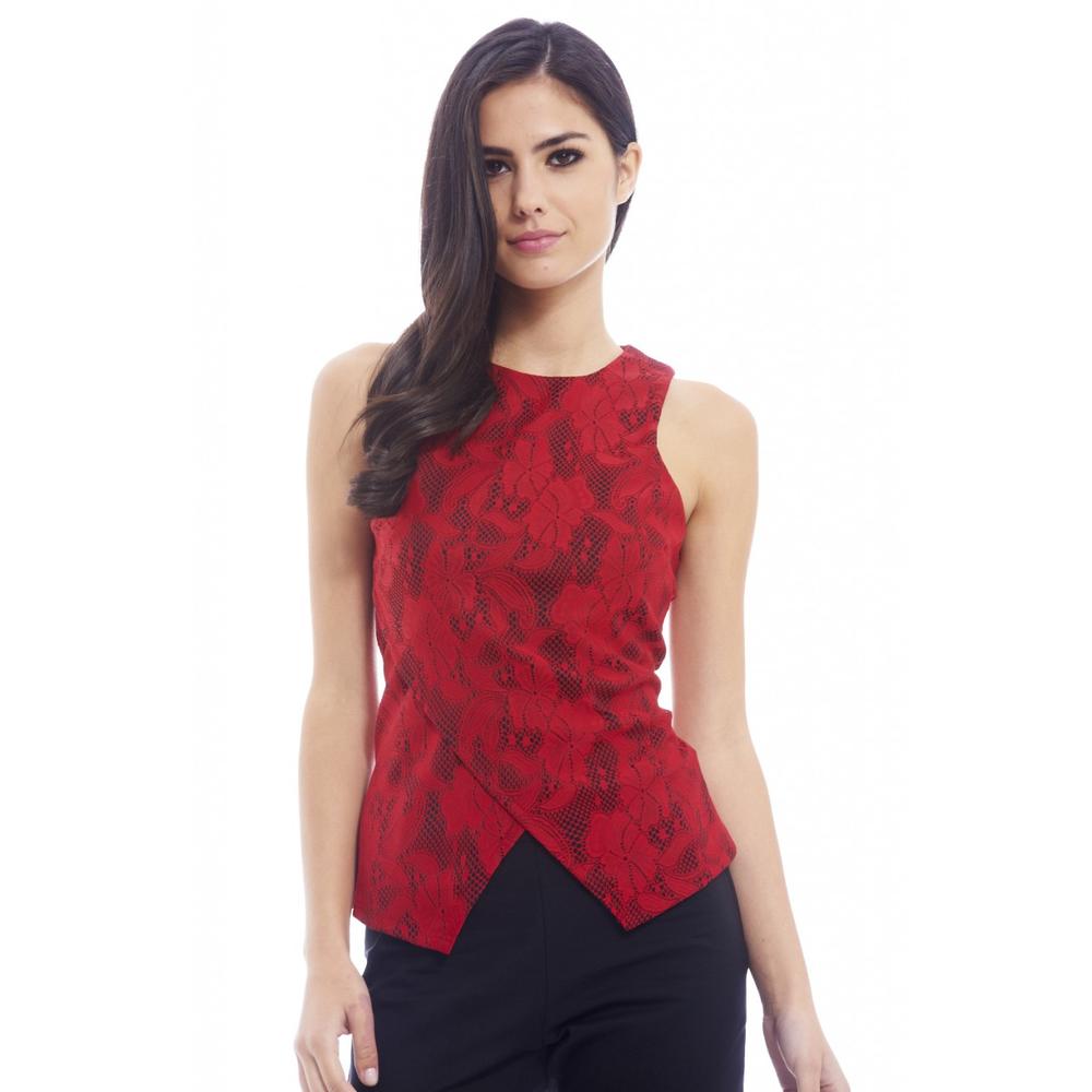 AX Paris Women's Red Lace Wrap Detail Front Red Top - Online Exclusive