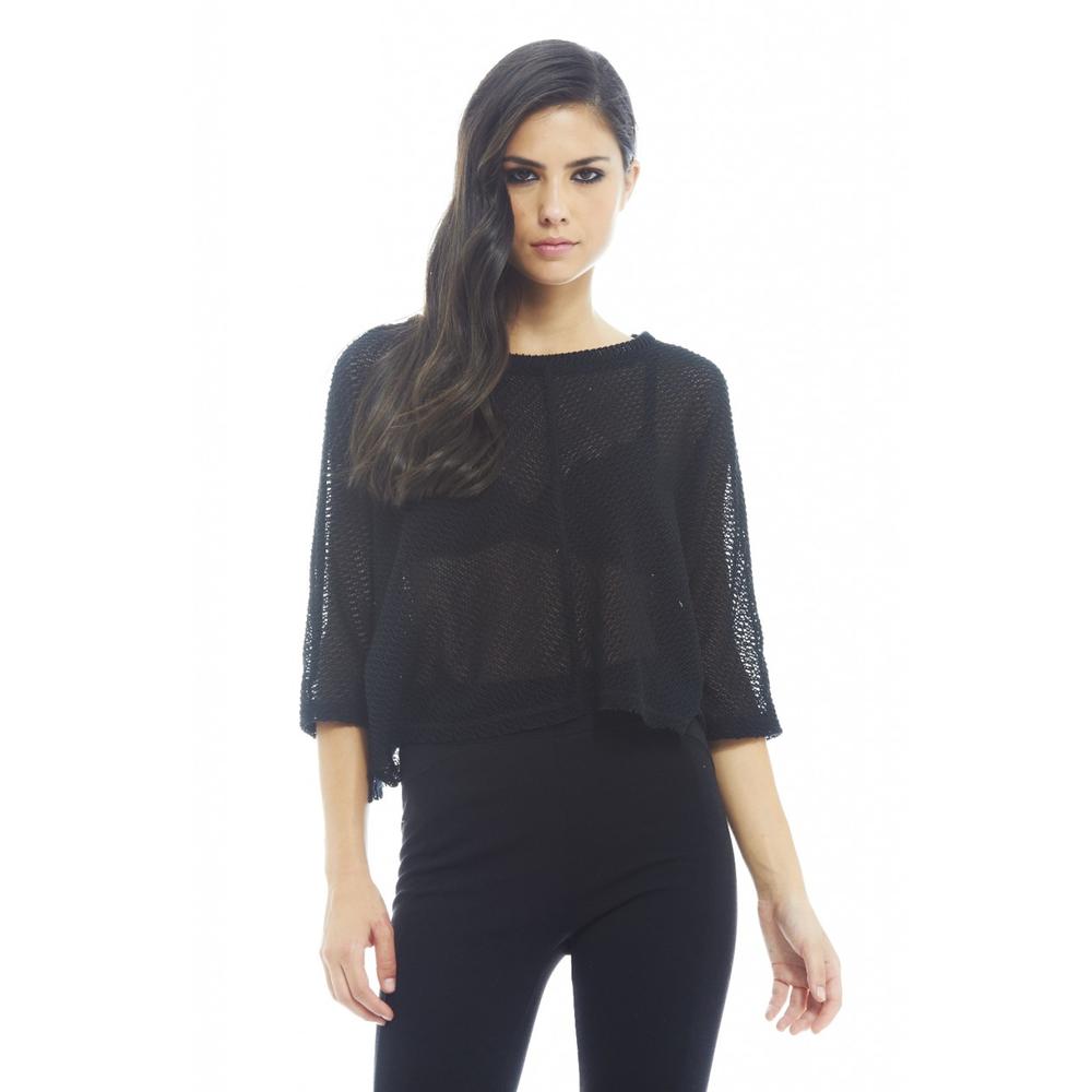 AX Paris Women's Knitted Plain Black Top- Online Exclusive