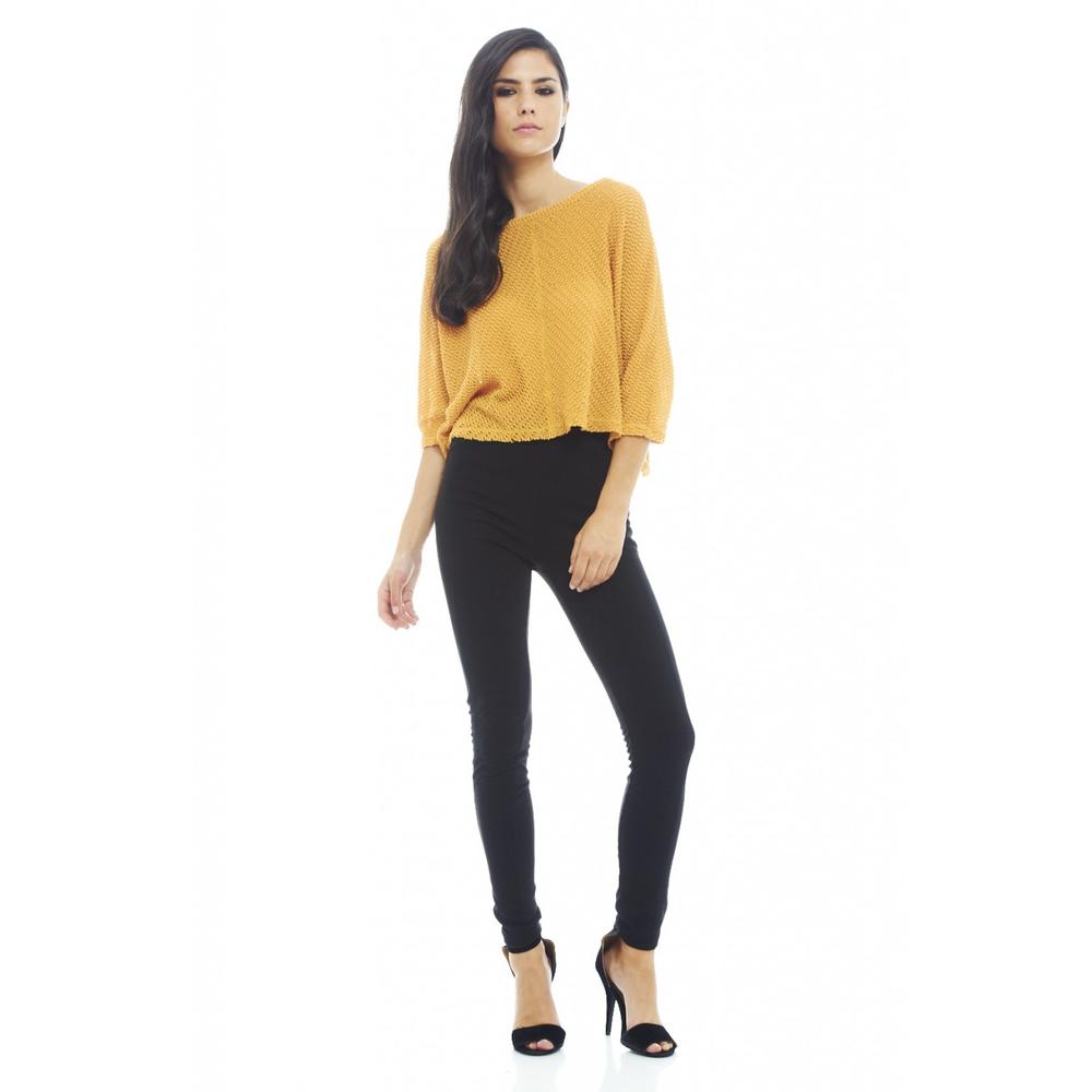 AX Paris Women's Knitted Plain Top In Mustard- Online Exclusive