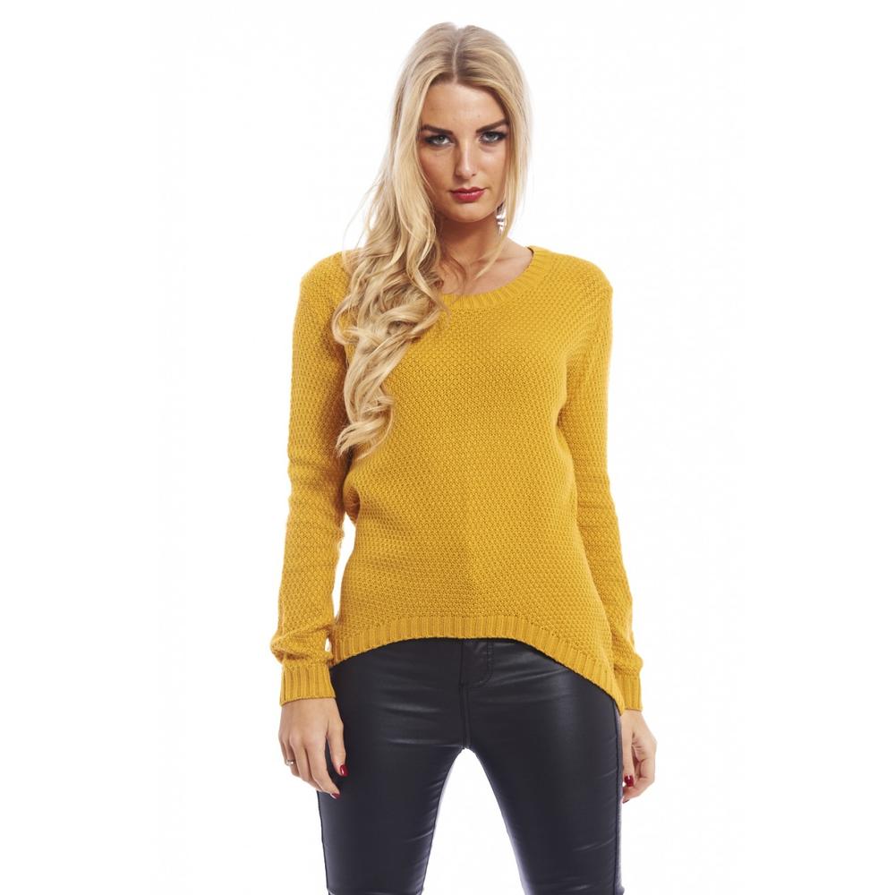 AX Paris Women's Waffle Knit Drop Back  Mustard Sweater- Online Exclusive