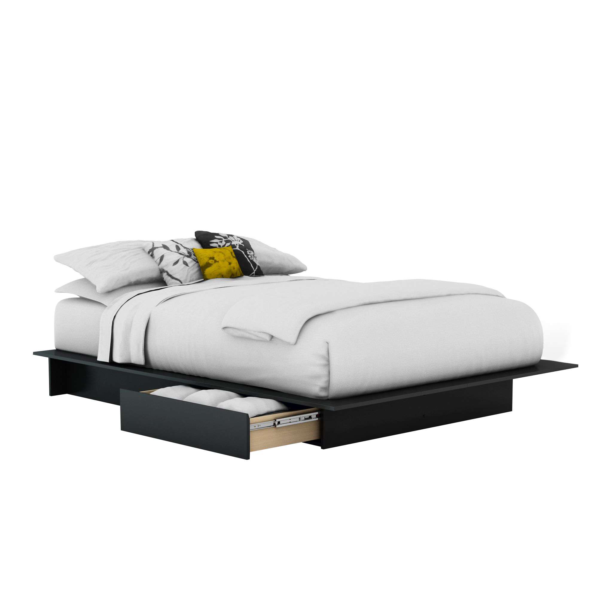 South Shore Step One Full/Queen Platform Bed (54/60'') with Drawers, Pure Black