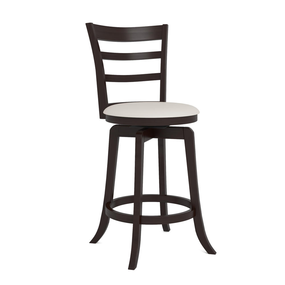 CorLiving Woodgrove Three Bar Design 38" Wood Barstool in Espresso and White Leatherette