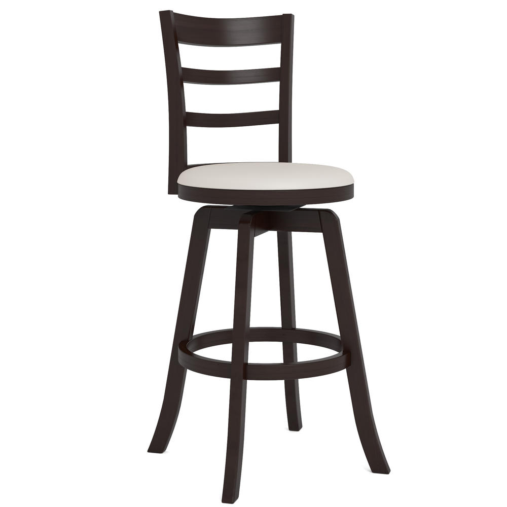 CorLiving Woodgrove Three Bar Design 43" Wood Barstool in Espresso and White Leatherette