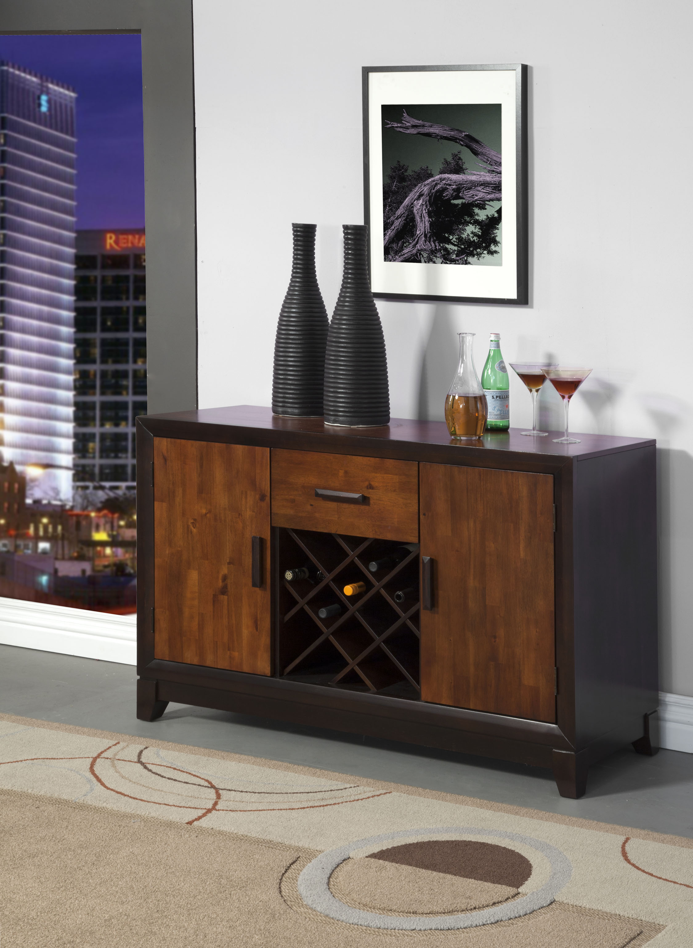 Furniture of America Walters Lane Two-Tone Dining Server with Wine Rack