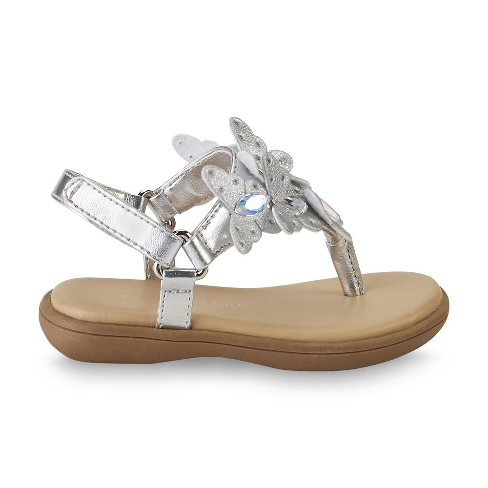 WonderKids Baby Girl's Sooty Silver Jeweled Butterfly Thong Sandal