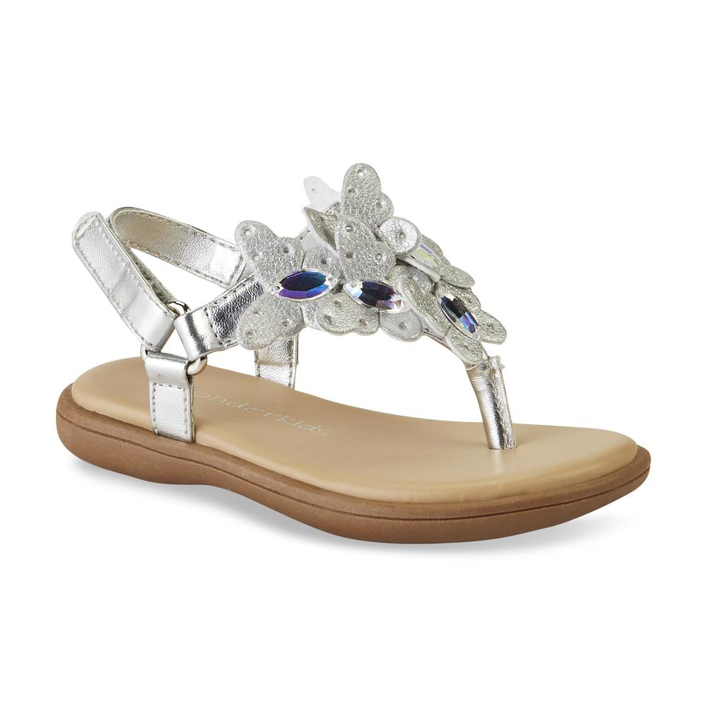 WonderKids Baby Girl's Sooty Silver Jeweled Butterfly Thong Sandal