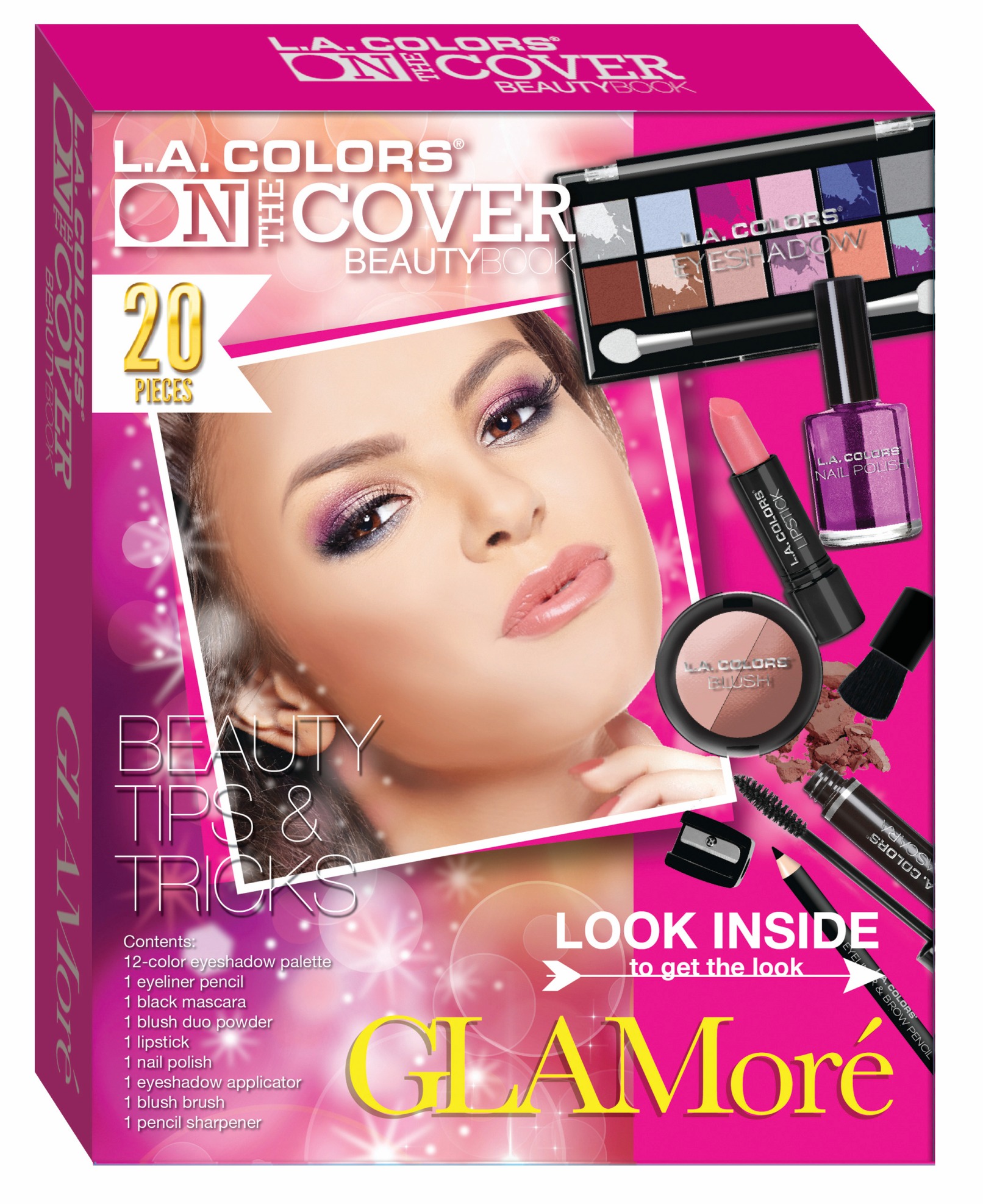 L.A. Colors On the Cover Beauty Book 20 pc Makeup Set GLAMore Tips & Tricks  0.35 Oz.