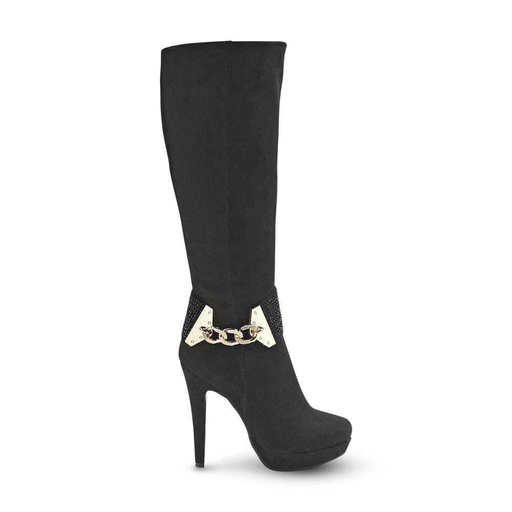 Affinity Women's Maria Black Rhinestone Studded Knee-High Dress Boot