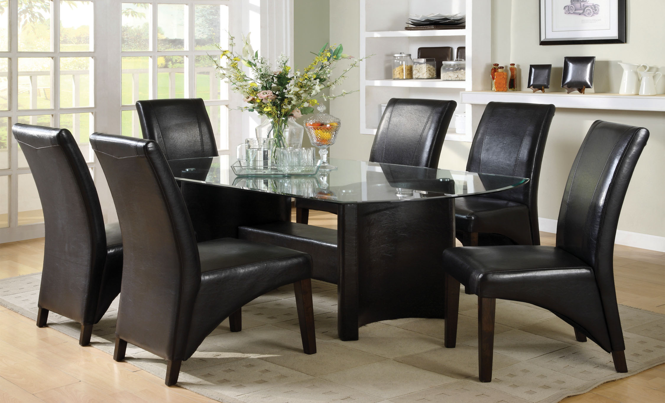 Furniture of America Zeenat Black 7-Piece Glass Top Dining Set