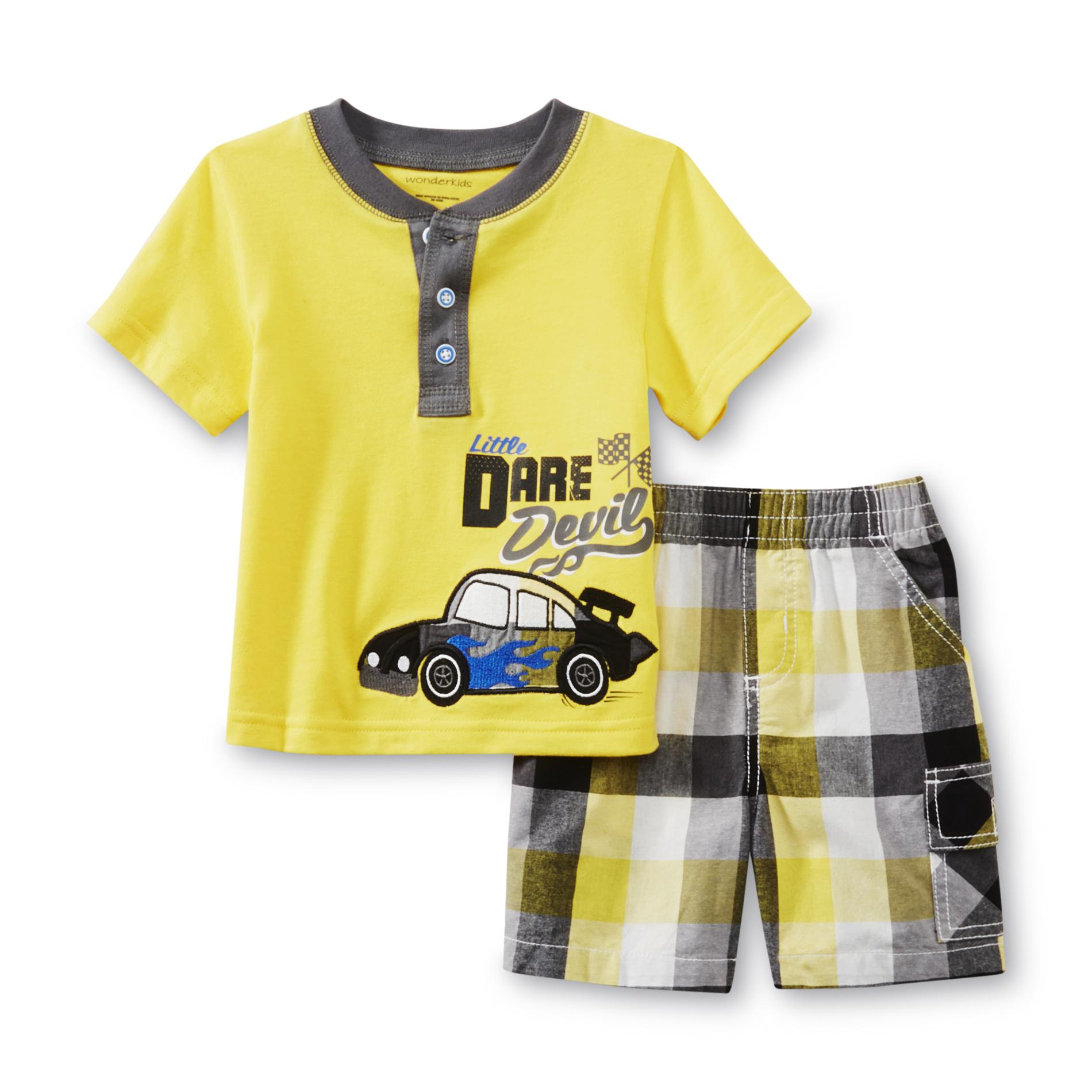WonderKids Infant & Toddler Boy's Graphic Henley Shirt & Shorts - Plaid