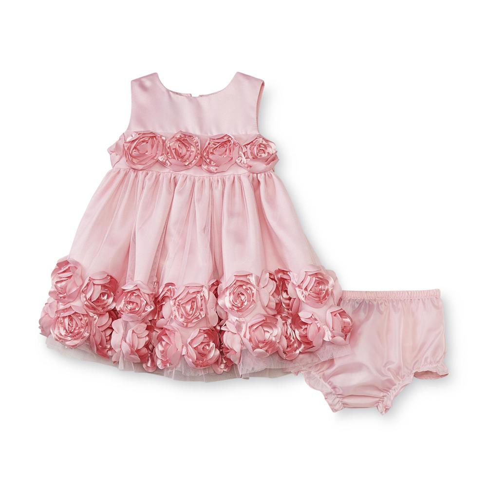 Holiday Editions Newborn Girl's Rosette Trim Dress & Diaper Cover