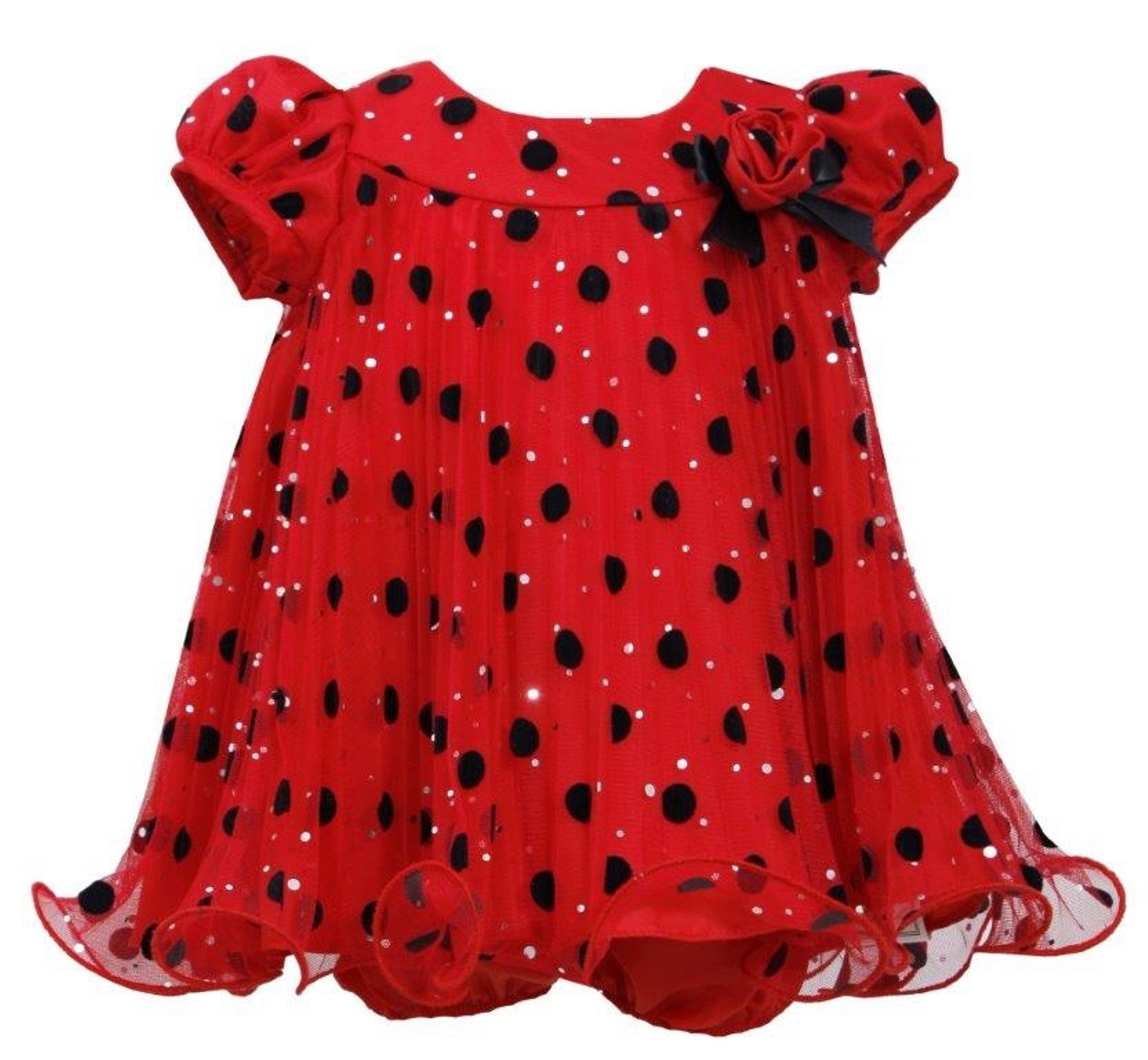 Ashley Ann Newborn Girl's Pleated Party Dress & Diaper Cover - Polka Dots