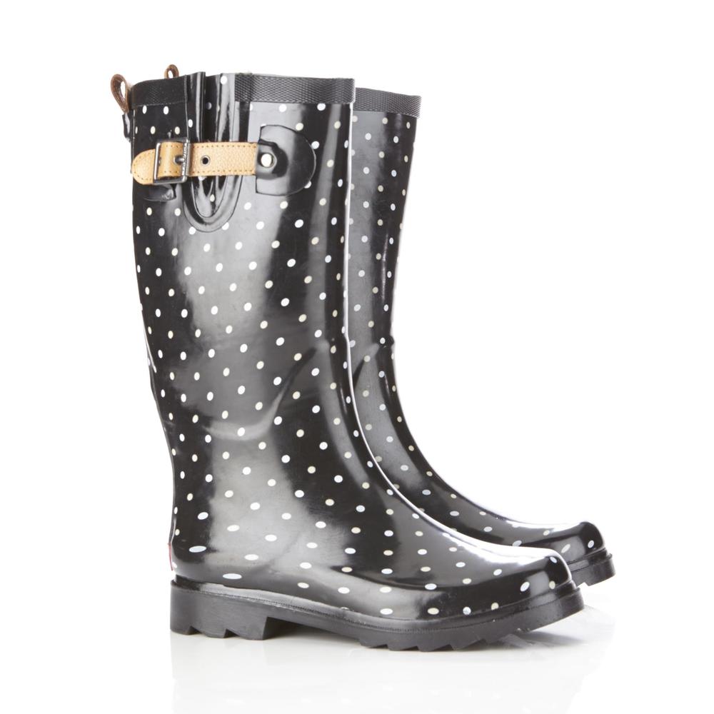 Chooka Women's Classic Dots Black Rain Boot