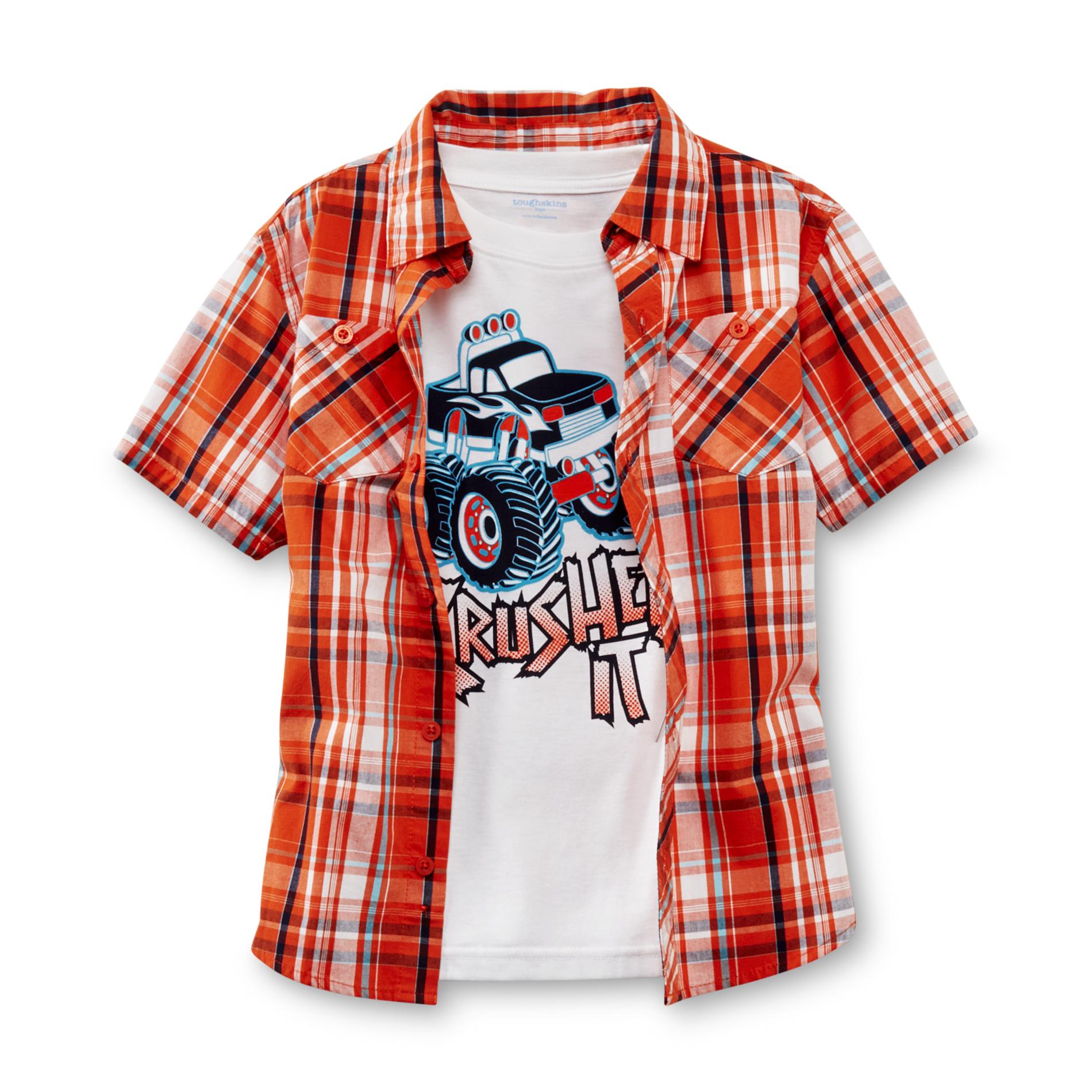 Toughskins Boy's Button-Front Shirt & Graphic T-Shirt - Plaid