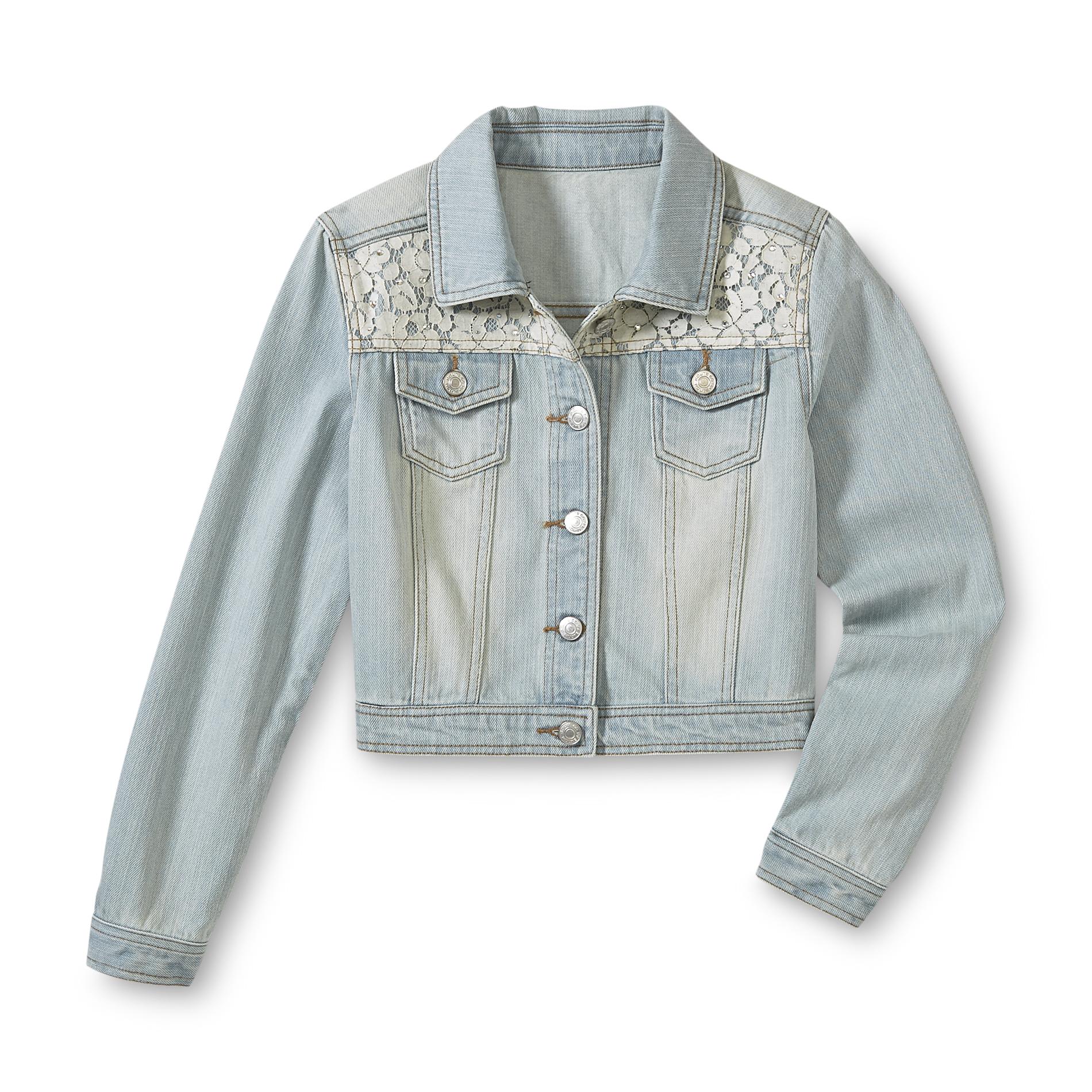 Route 66 Girl's Embellished Denim Jacket - Floral Lace