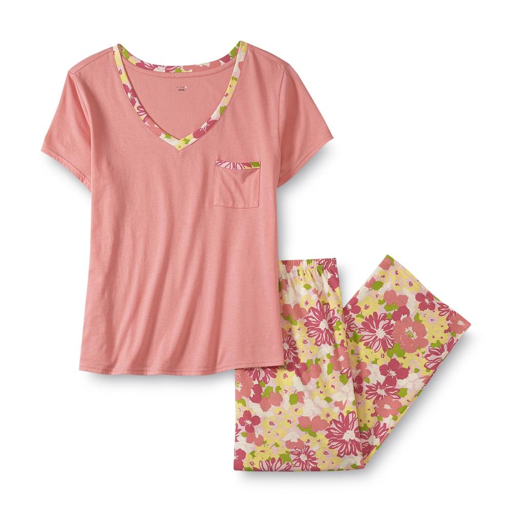 Pink K Women's Pajama Top & Capri Pants - Floral