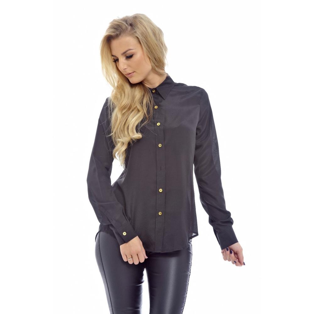 AX Paris Women's Gold Button Plain  Black Blouse - Online Exclusive