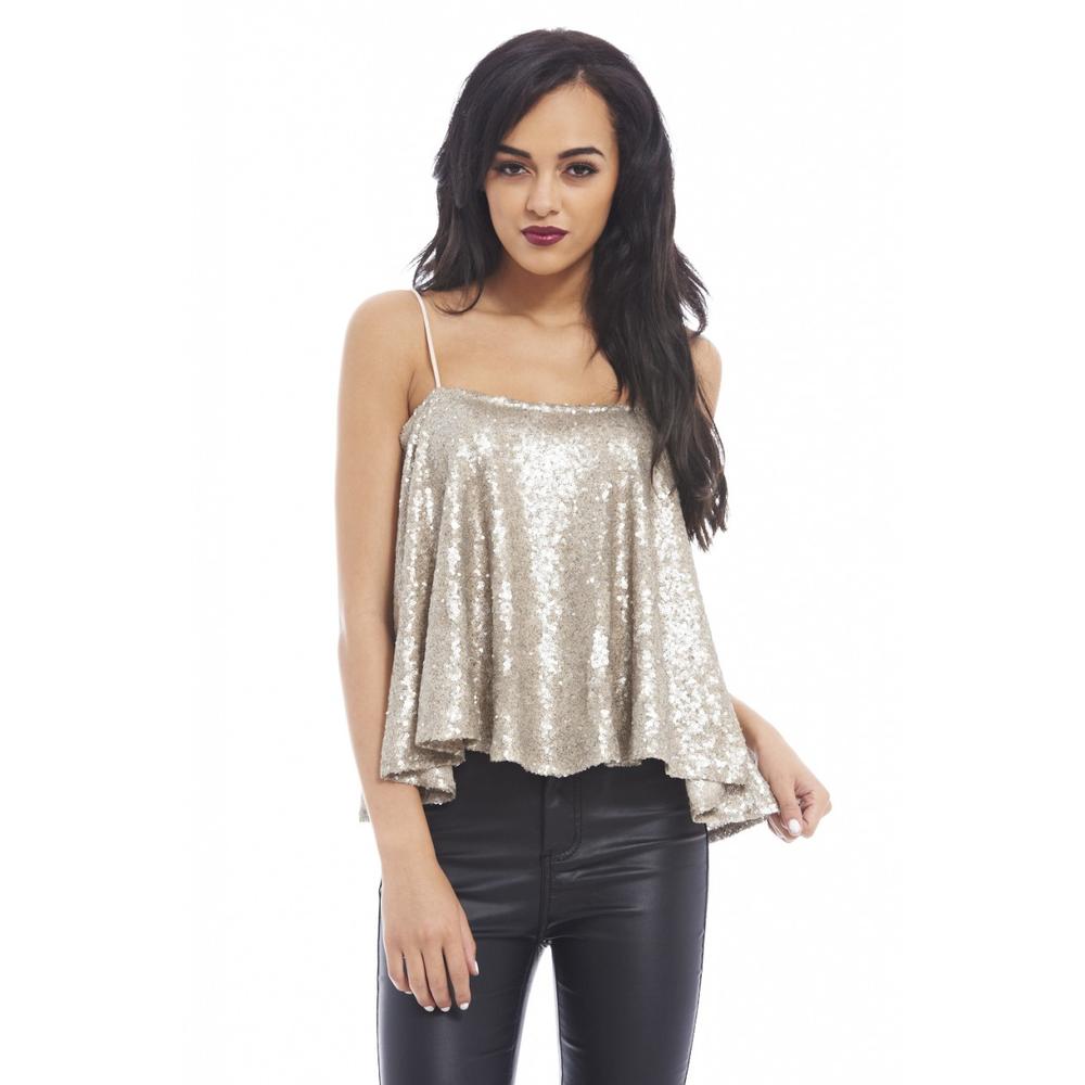 AX Paris Women's Sequin Covered String  Gold Top - Online Exclusive