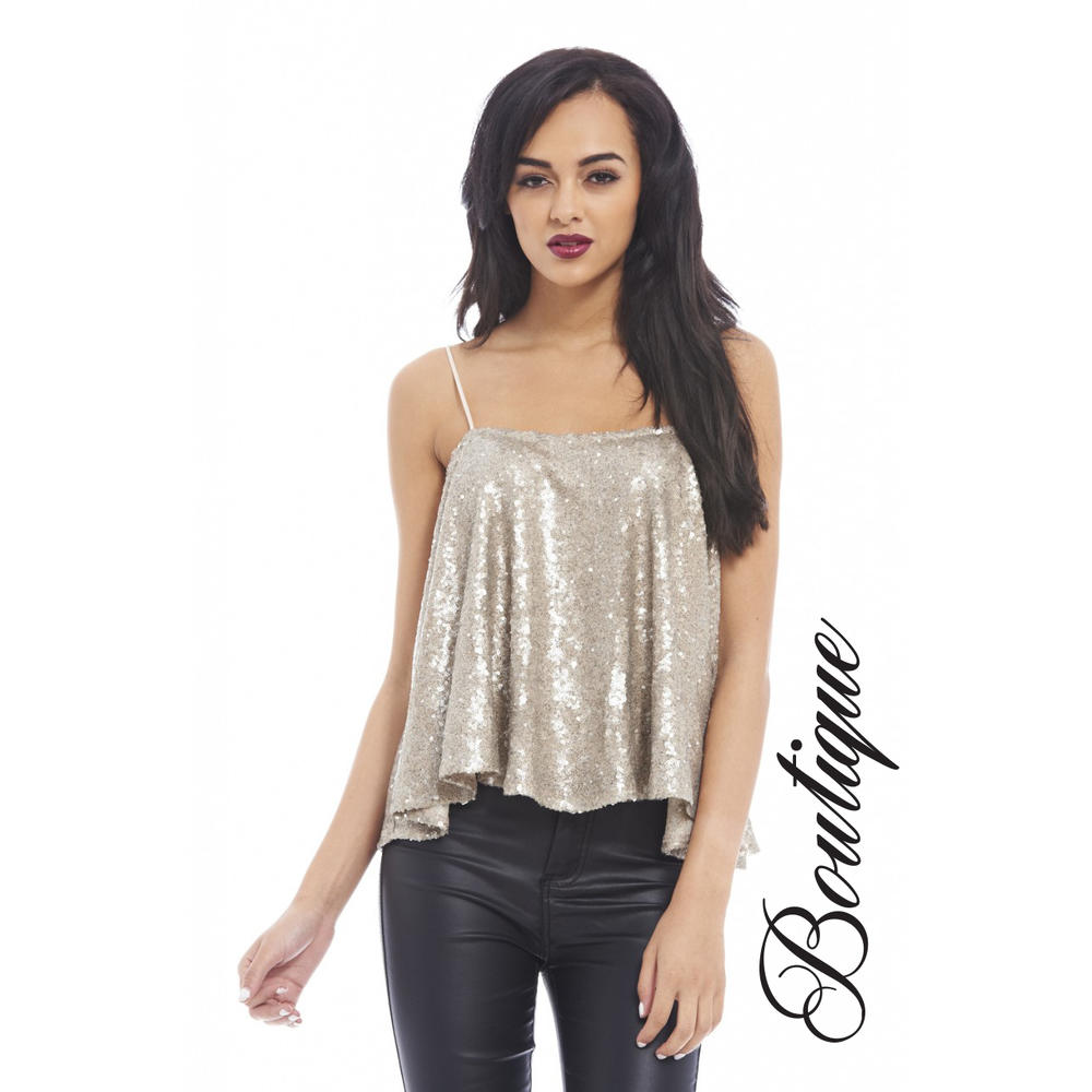 AX Paris Women's Sequin Covered String  Gold Top - Online Exclusive