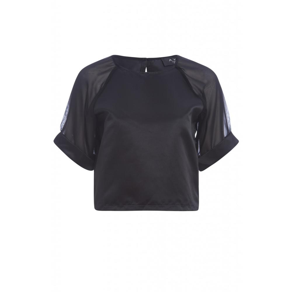 AX Paris Women's Contrast Chiffon Sleeve  Black Top - Online Exclusive