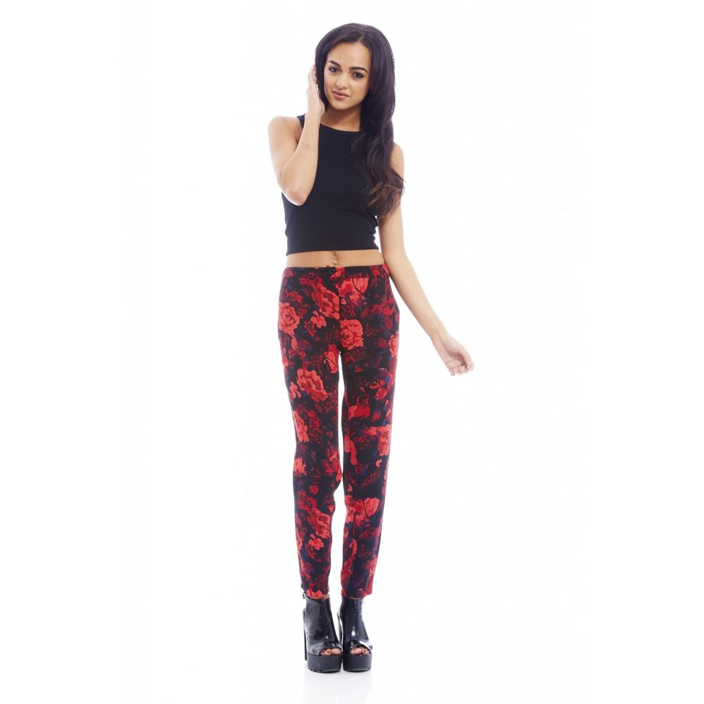 AX Paris Women's Long Floral Printed Red Trousers - Online Exclusive