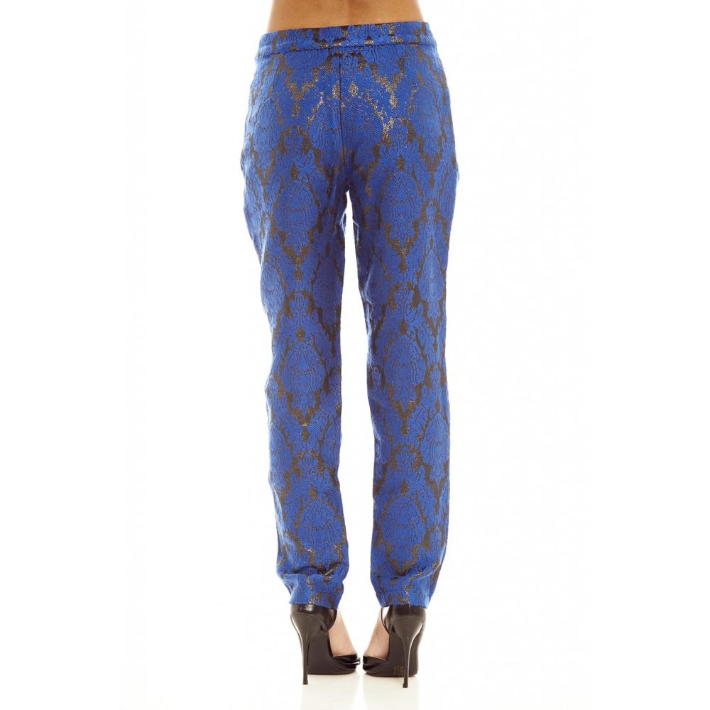AX Paris Women's Jacqaurd Metallic Printe Blue Pants - Online Exclusive