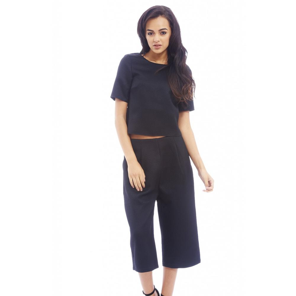 AX Paris Women's Textured Quilted Black Culottes - Online Exclusive